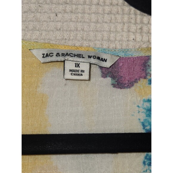 Zac & Rachel Woman 1X Colorful Watercolor Dolman Ruffle Sleeve‎ Blouse Top - Picture 2 of 8